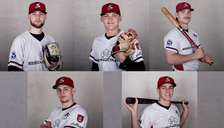 Die fünf Reds Spieler (Yannick Witt, Jonathan Schäffer, Moritz van Bergen, Moritz Köhler und Joel Petzold) die für die Baseball Nationalmannschaft nominiert worden sind.