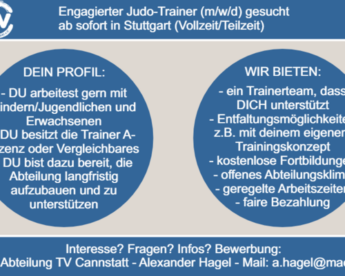 Engagierter Judo-Trainer (m/w/d) gesucht ab sofort in Stuttgart (Vollzeit/Teilzeit)