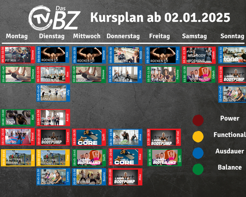 Der aktualisierte Kursplan des Bewegungszentrums ab 2025