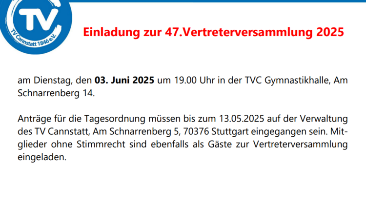 Einladung zur 47. Vertreterversammlung 2025