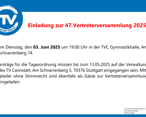 Einladung zur 47. Vertreterversammlung 2025