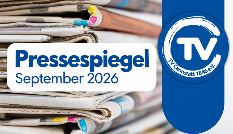 Pressespiegel September 2026 des TV Cannstatt mit Zeitungsmotiv und Vereinslogo.