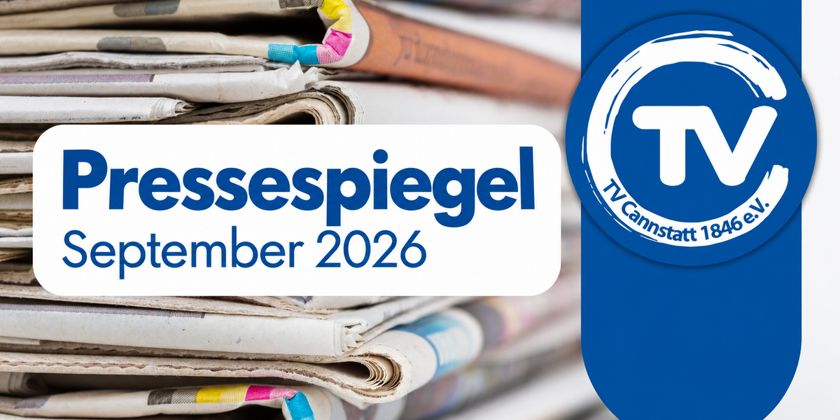 Pressespiegel September 2026 des TV Cannstatt mit Zeitungsmotiv und Vereinslogo.